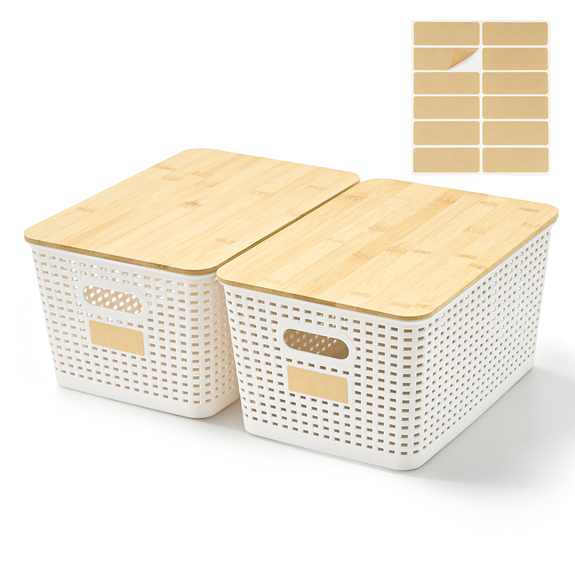 Bagnizer Tall Plastic Storage Bins with Bamboo Lids, 10.5qt, 2 Packs