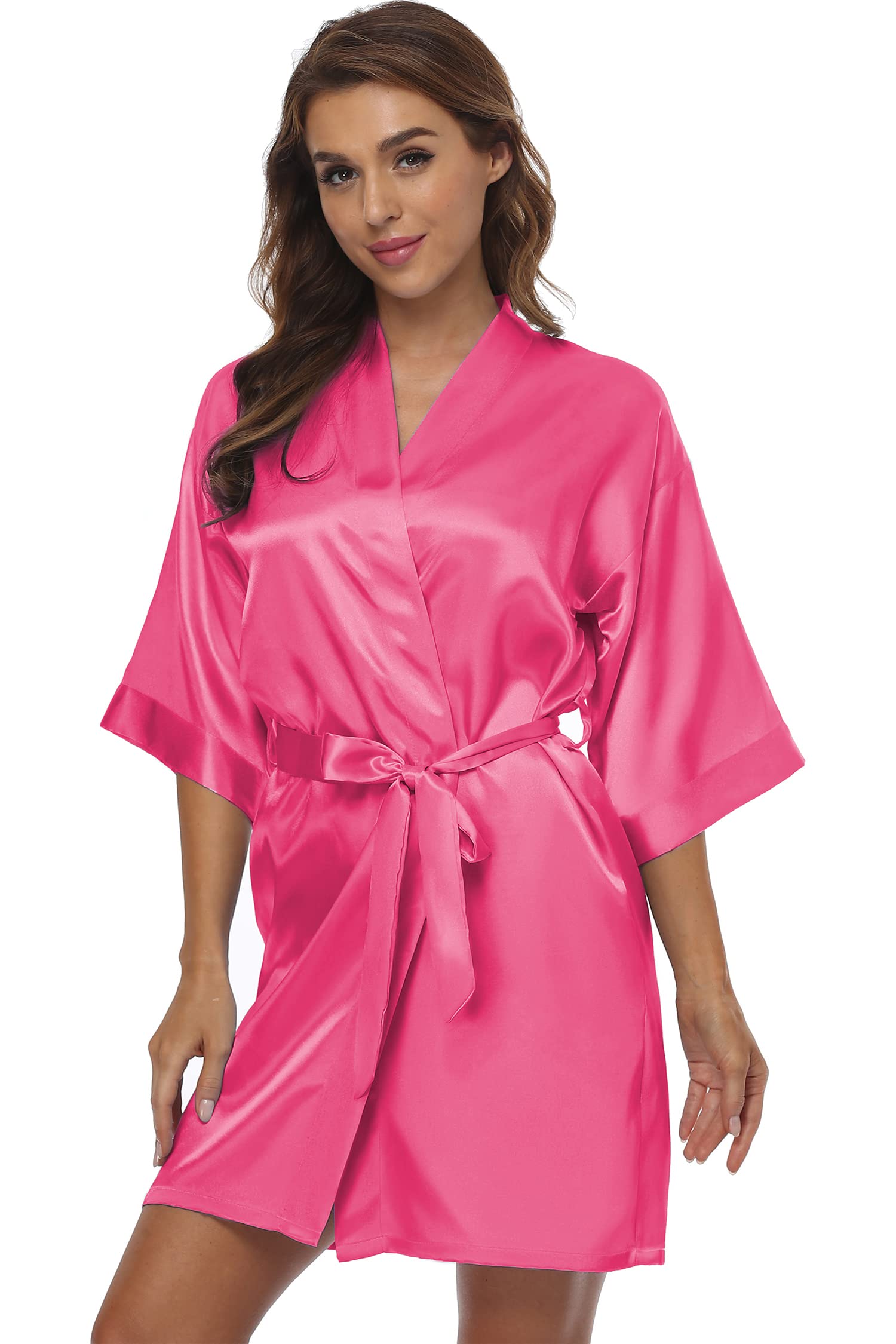 BeingYoung Womens Short Pure Silky Robes Satin Kimono Robe Bride Bridesmaid Wedding Party Robes with Pockets Sleepwear