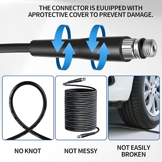 15M Pressure Washer Drain Pipe Sewer Blockage Hose Cleaning Kit with Jet Nozzle and Rotating Jet Nozzle for Karcher K2-K7 Series,3 Adapters Replacement for Bosch, Lavor Pressure Washer (A)