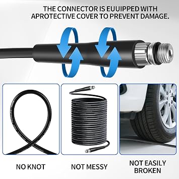 15M Pressure Washer Drain Pipe Sewer Blockage Hose Cleaning Kit with Jet Nozzle and Rotating Jet Nozzle for Karcher K2-K7 Series,3 Adapters Replacement for Bosch, Lavor Pressure Washer (A)