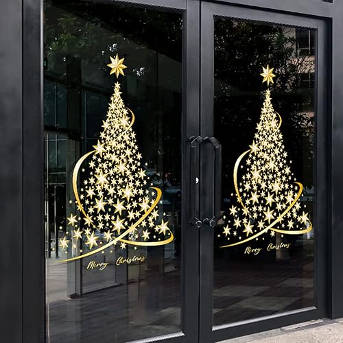 Miniatura 4 de Christmas Tree Window Clings Stickers for Glass Golden Christmas Tree Windows Static Stickers DIY Wall Window Door Mural Showcase Decal Sticker