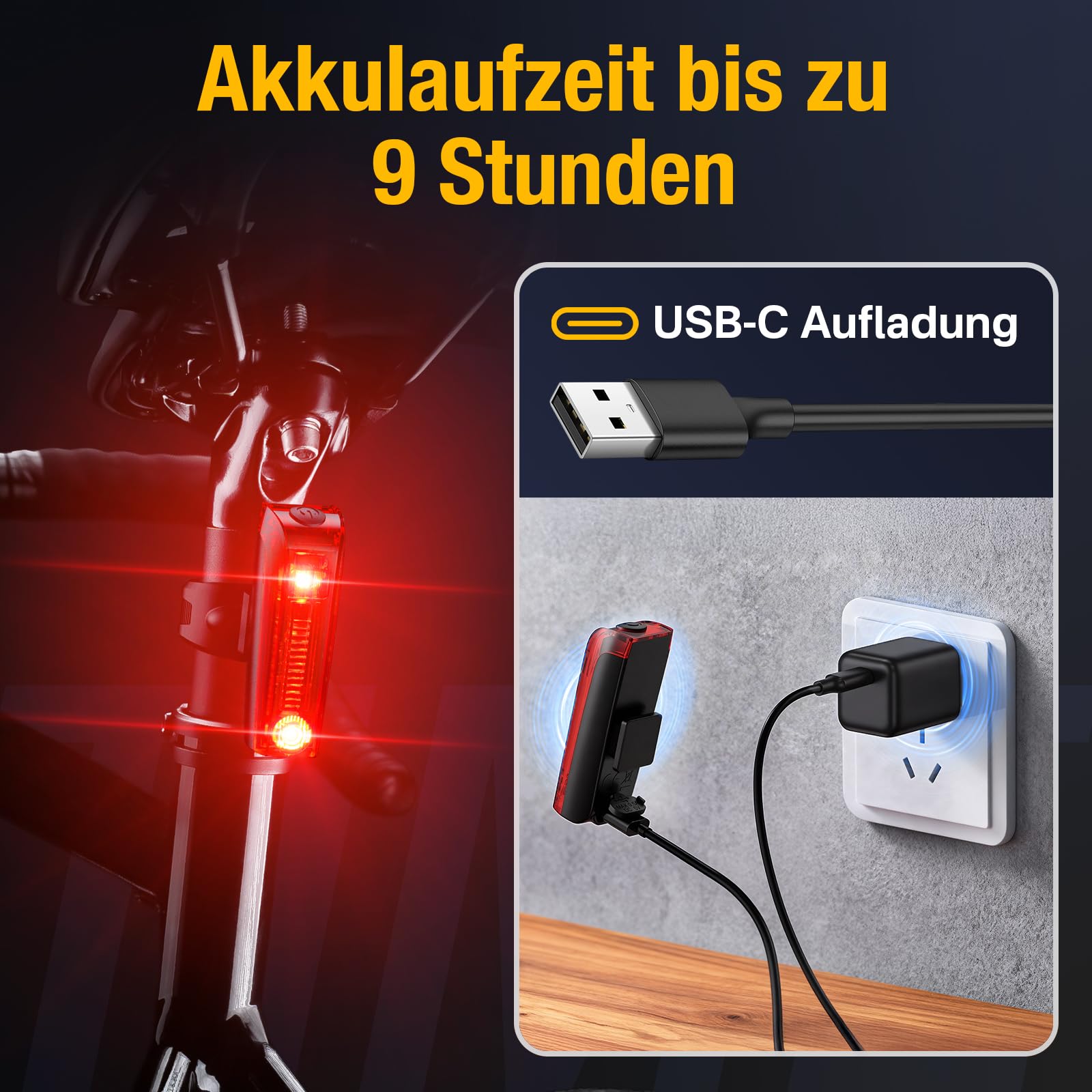Fahrradlicht Set lichtsensor,Smart Rücklicht mit Bremslicht,Sensor Fahrradlicht StVZO Zugelassen,Integrierte Helligkeitssensor,Fahrrad Frontlicht & Rücklicht für Rennrad,MTB,E-Bike