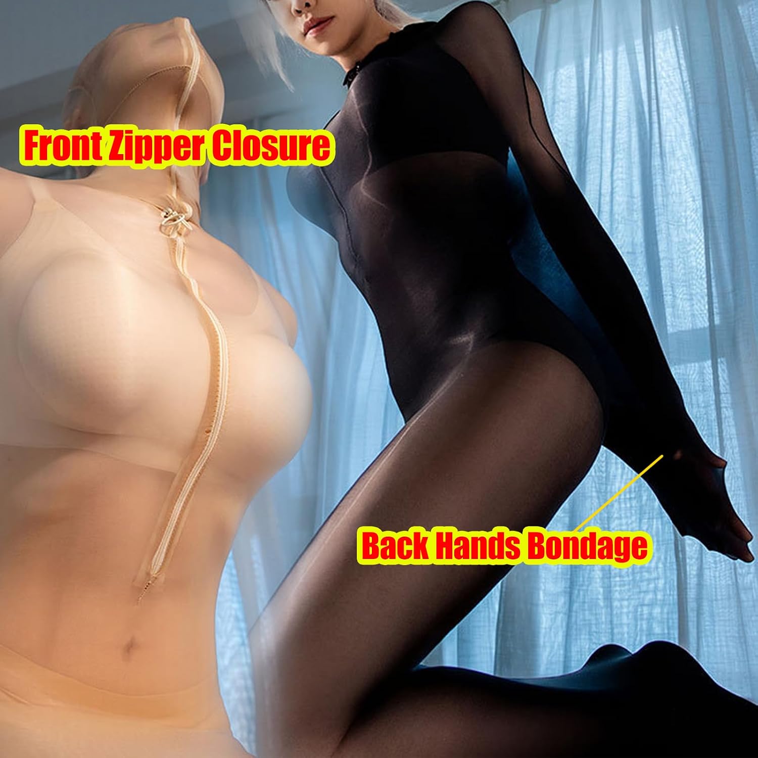 LESOYA Women Men 8D Ultrathin Oil Shiny Nylon Sheer Bodystocking Zipper Sleeping Bag Full Body Sock