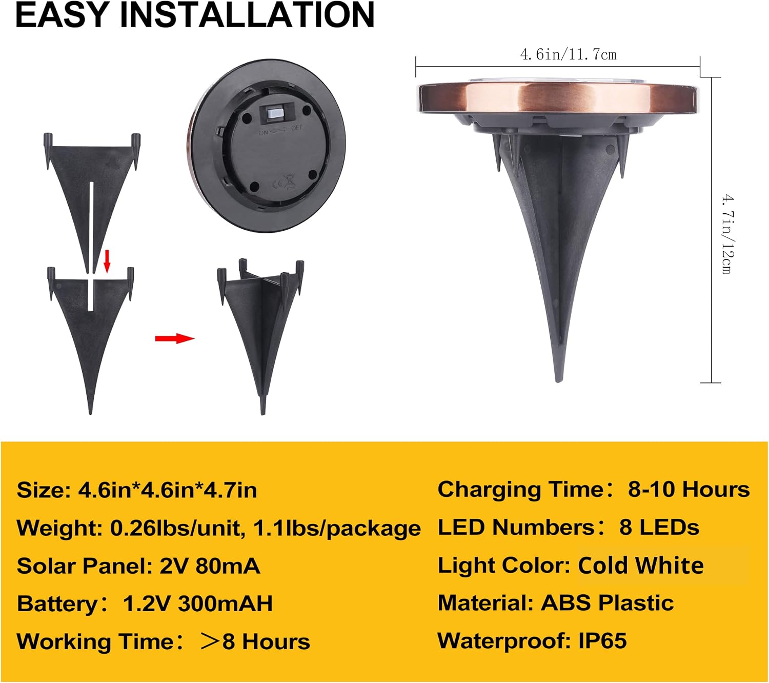 JHBOX Solar Outdoor Lights 4 Pack, Flat Solar Disk Lights with Ground Stake Landscape Lighting for Patio Yard Garden Decorations, Christmas Lights Winter Holiday Decor (Cold White)
