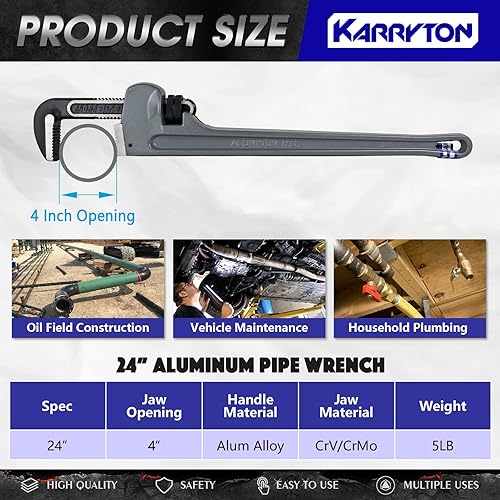 Miniatura 29 de Llave de tubo de aluminio de 10 pulgadas, 1-5/8 pulgadas/1.614 in ajustable Cr-Mo apertura de mandíbula llaves de fontanería de mango recto
