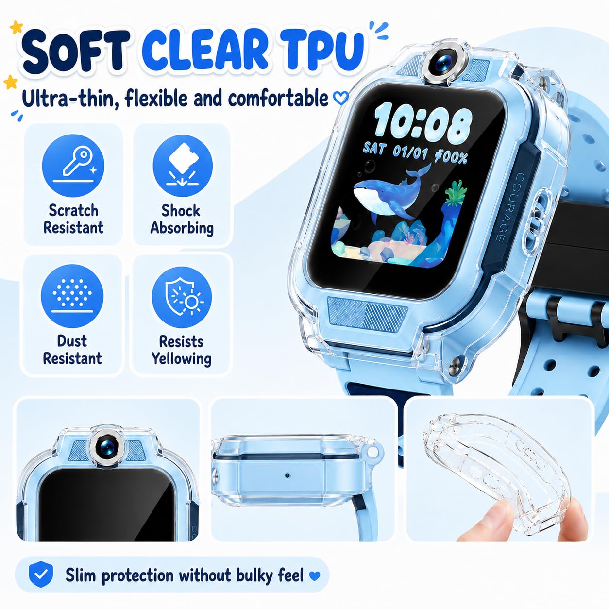Etui kompatybilne z telefonem Imoo Watch Phone Z3, ultracienkie, miękkie, powlekane TPU, etui ochronne, akcesoria do telefonu Imoo Watch Phone Z3, 2 sztuki, przezroczyste