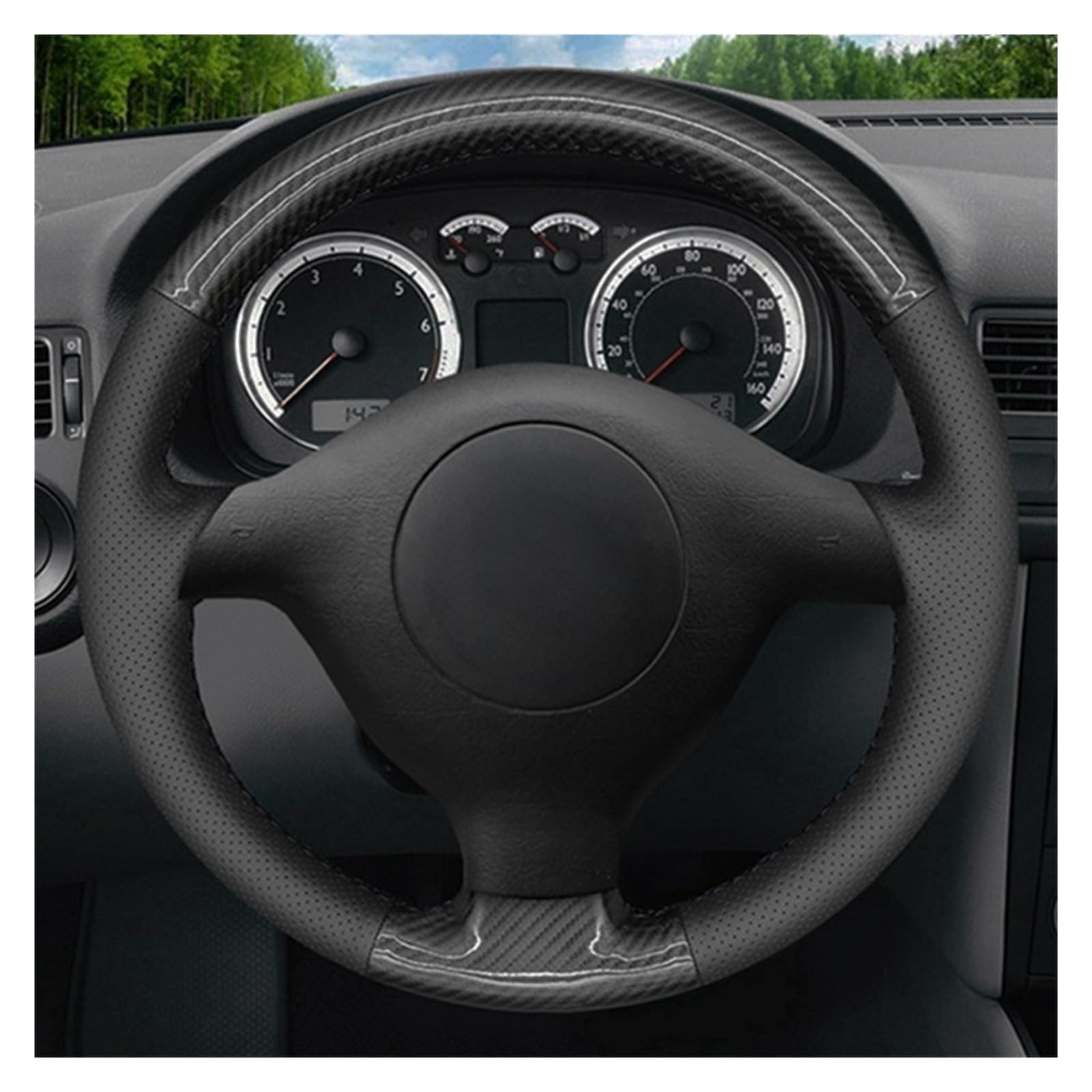 PU Funda Volante para VW para Bora Seat Leon MK1 1998-2005 para Skoda para Fabia 1 2004 2005 Protector para Volante Coche Gamuza Cuero Genuino Negro Interiores Volante Coche (Color : Style 2)