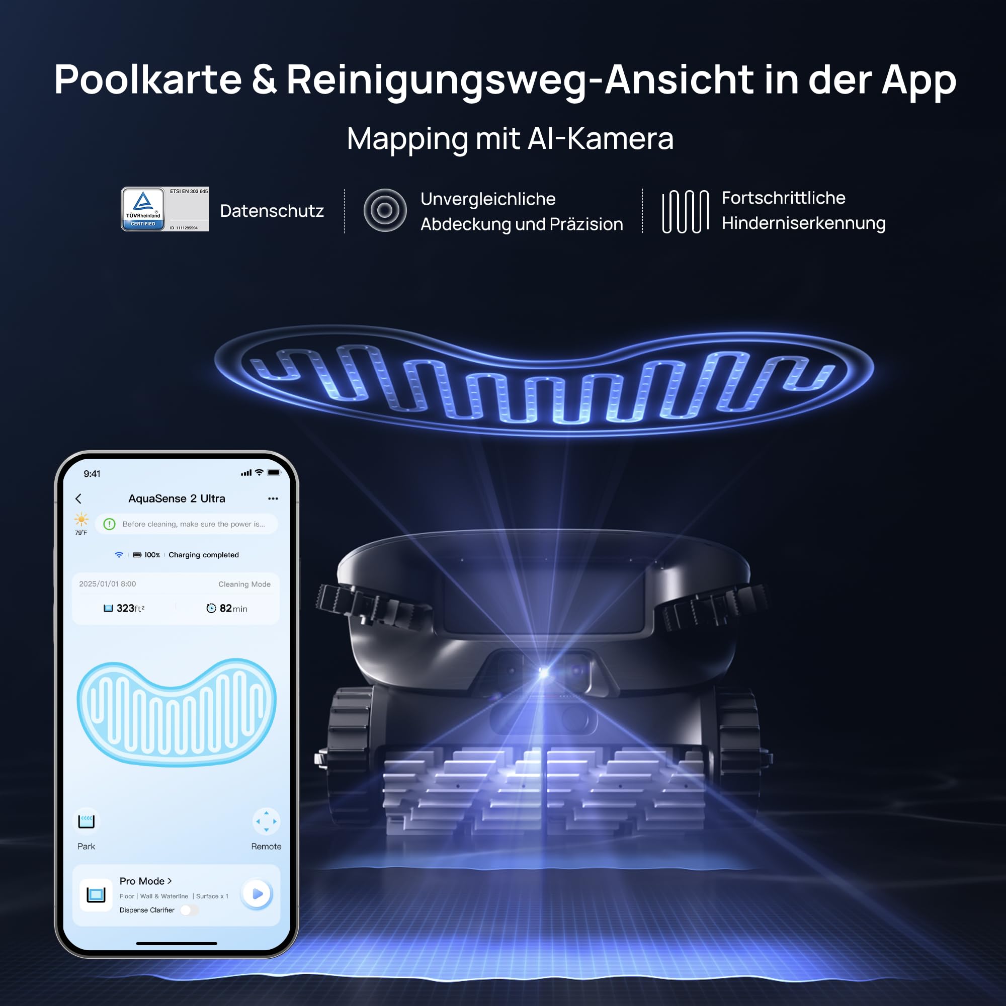 Beatbot Aquasense 2 Ultra Poolroboter, KI Mapping, 5in1 Komplettreinigung, KI-Schmutzerkennung, Poolsauger Akku für Oberfläche Boden und Wand, Poolreinigung bis zu 300m²