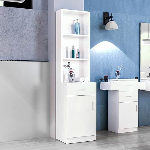 Miniatura 5 de BNSPLY Armario alto de baño, gabinete estrecho de lino delgado con estantes abiertos de 3 niveles y cajón, torre de lino independiente para baño,