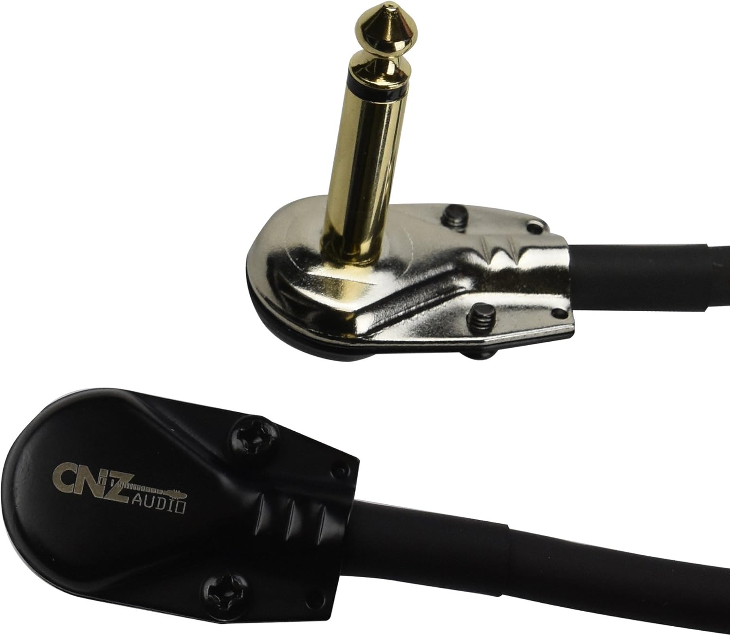 6 Pack, 6 Inch Premium Instrument Effects Pedal Patch Cable, 1/4 Inch, Black PVC Rubber, Low-Profile, Right-Angle 20 AWG, Oxygen Free Copper