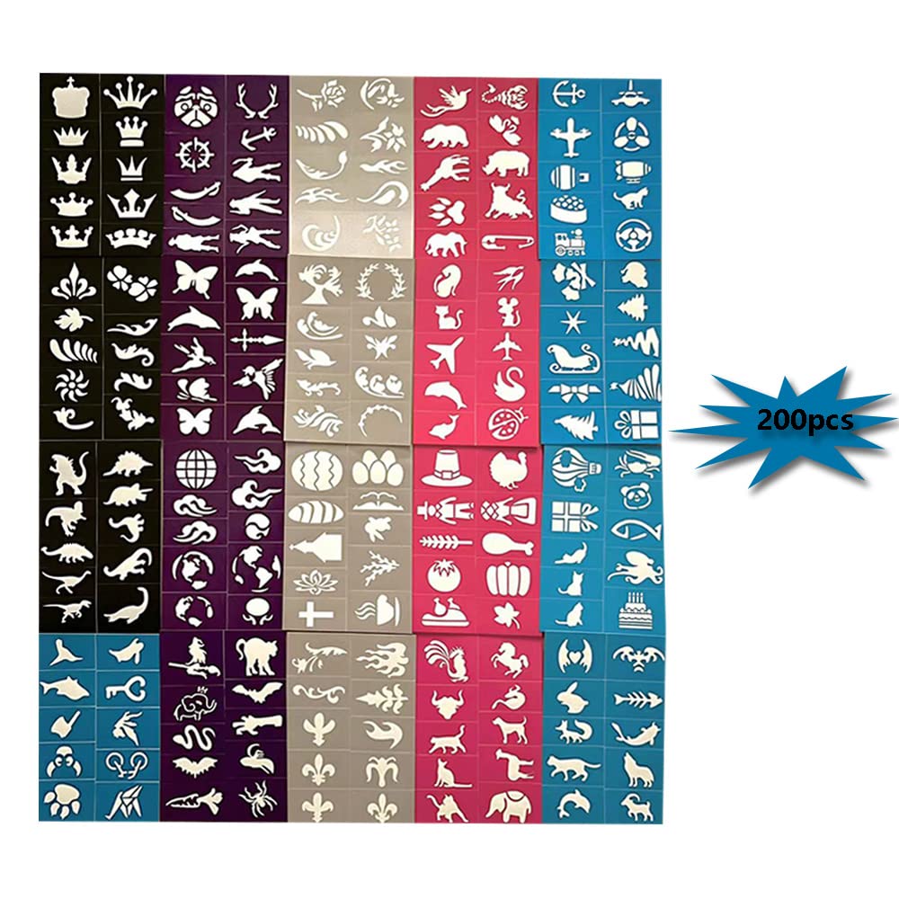 200 Pieces Face Painting Stencils for Reusable Face & Body Paint Stencils Kit,Tattoo Stencils,Suitable Birthday Halloween Christmas