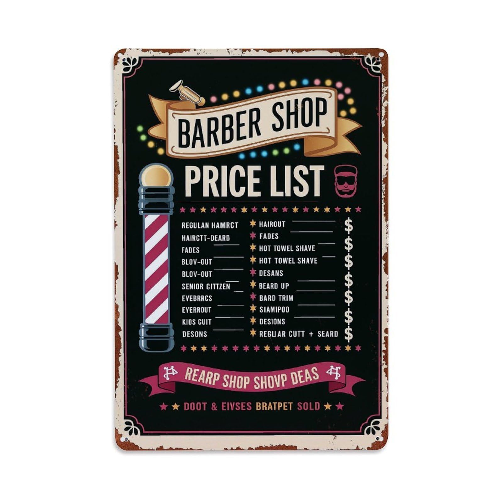 Jdfenggu Vintage Barber Shop Price List Poster Retro Metal Tin Sign, Metal Poster For Bar, Home, Man Cave, Kitchen, Laundry Room Art Decor 8X12 Inch
