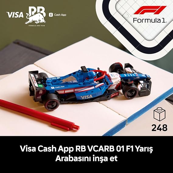 LEGO Speed Champions Visa Cash App RB VCARB 01 F1 Race Car 77246 – Collectible Creative Model Building Set (248 Pieces) Including RB Suit and Winged Helmet Wearing Driver Minifigure for Adults