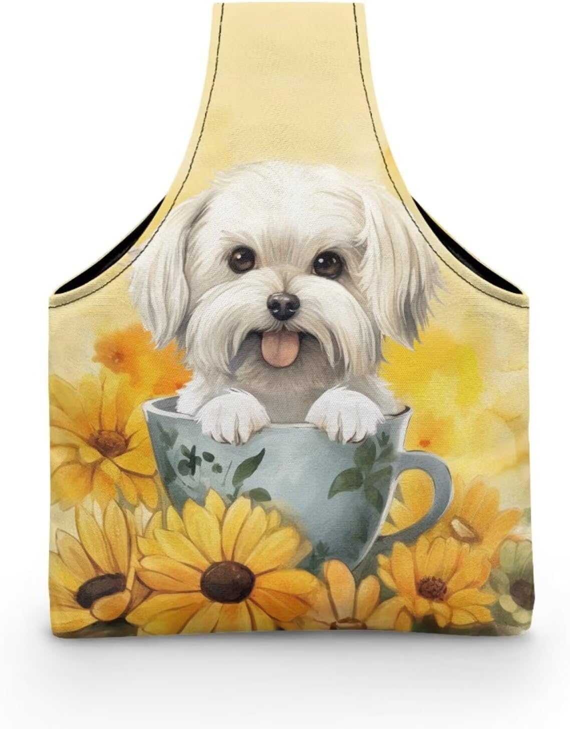 doginthehole Small Yarn Bag Waterproof Canvas Tote Crochet Bag Organizer, Cute Sunflowers Dog Yarn Storage Knitting Bag for Crocheting, Portable Travel Crochet Bags and Totes for Crochet Accessories image 3