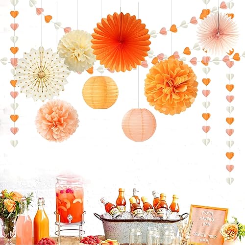 Miniatura 6 de Guirnalda de corazones para decoración de fiesta de otoño de durazno beige y naranja 39 pies de otoño, Acción de Gracias, cumpleaños, decoración de