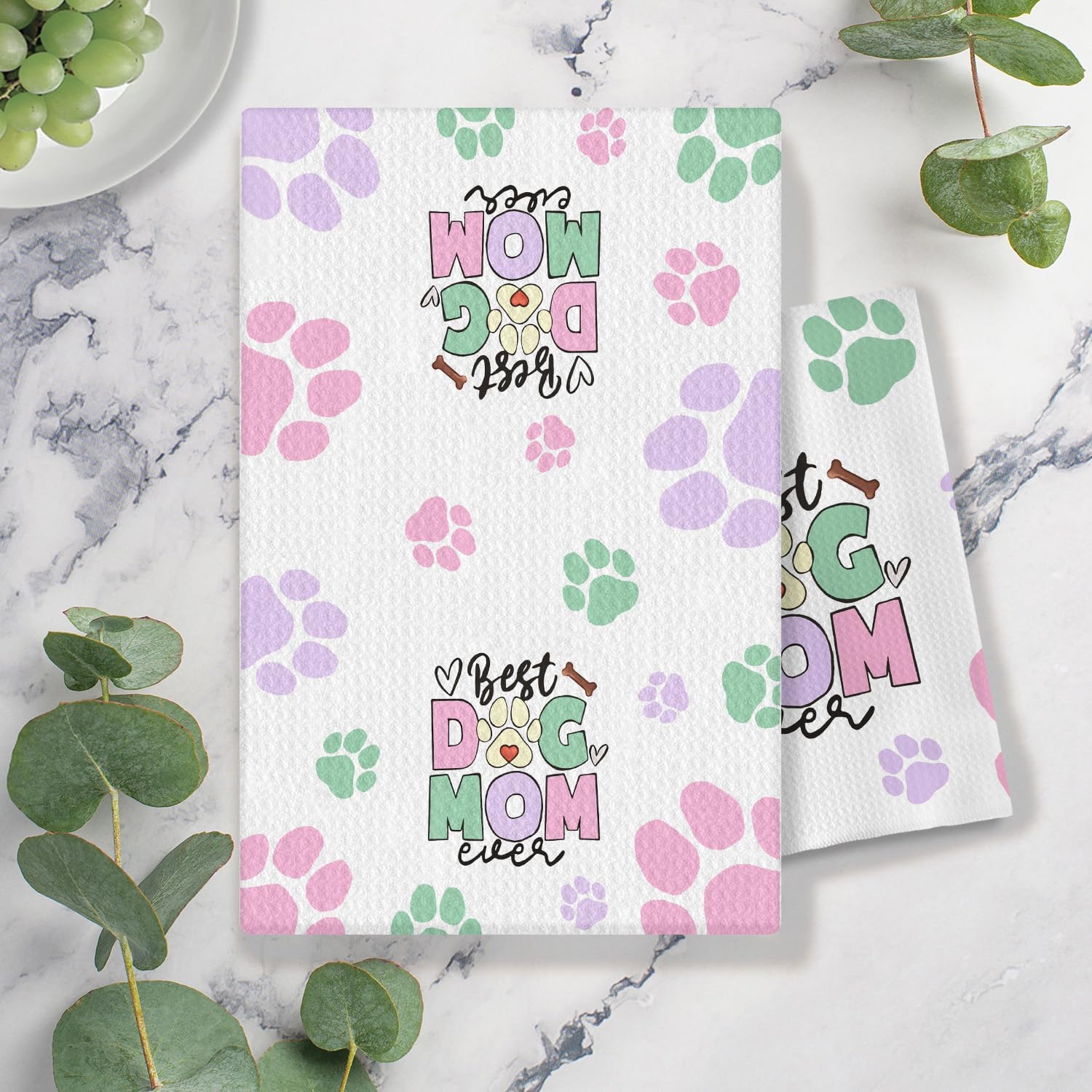 Dog Mom Gifts Kitchen Towels, Dog Lovers Owners Gifts for Women, Colorful Dogs Paws Hand Towels for Bathroom, 16x24 Inches image 2