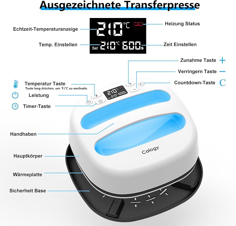 Calogy Hőprés Gép 25,4x25,4 cm - 1300W Pólónyomtató 210°C Gyors Felfűtéssel és Időzítővel - Ruhák, Táskák, HTV Vinyl Nyomtatáshoz