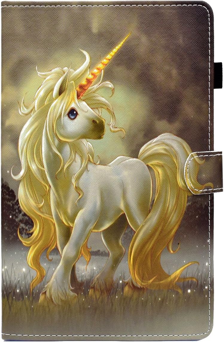Dteck Case for (2017) Samsung Galaxy Tab A (8.0-Inch) Tablet (SM-T380) - Fold Stand Flip Cute Cartoon Case Synthetic Leather Protective Folio Lightweight Cover with Card Holders (White Unicorn)