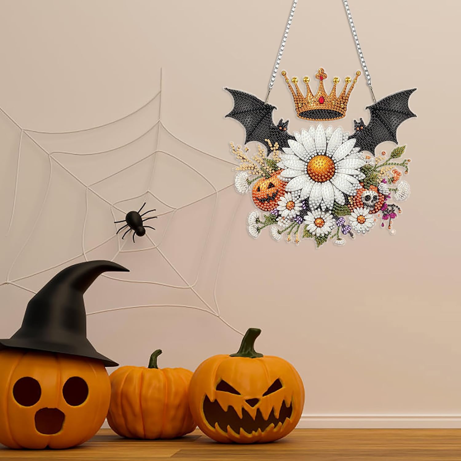 ARTopet 2Pcs DIY Diamond Pendant Ornament Autumn Halloween Irregular Shape Diamond Art Painting Hanging Single Sided Dill Ornament for Home Garden Wall Door Decor-01