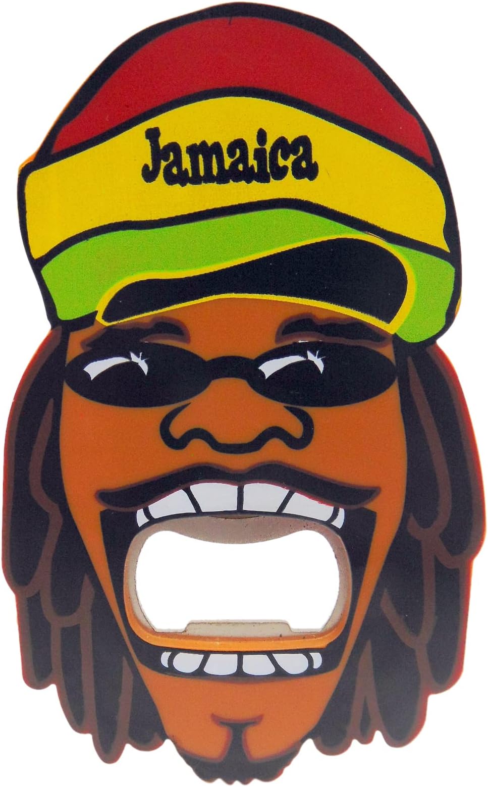 Jamaica Bottle Opener Souvenir Fridge Magnet with Jamaican Rasta Man, 3-1/2 Inch