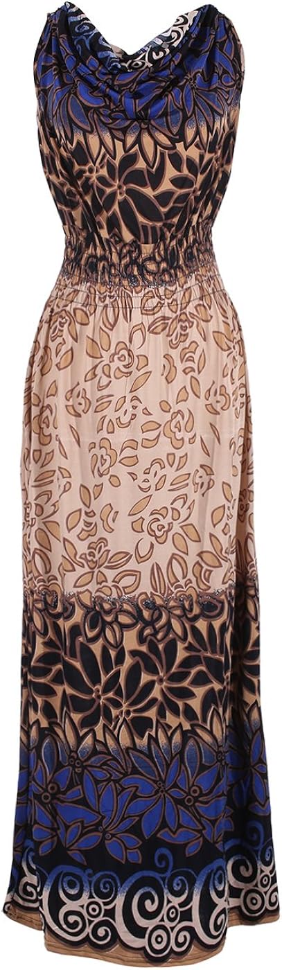2LUV Women's Sleeveless Antique/Floral/Tribal/Peacock Print Maxi Dress