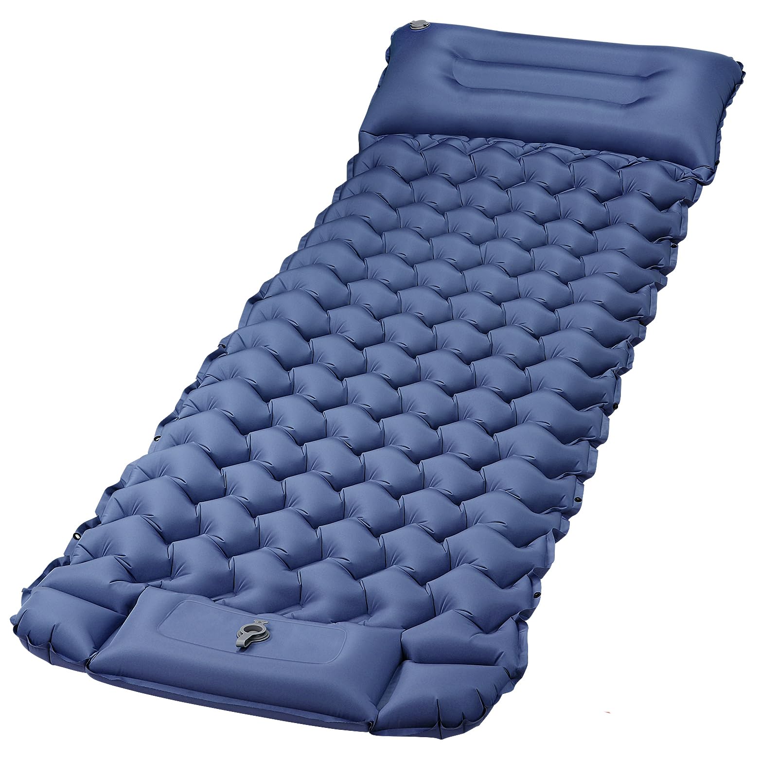 Materassino campeggio Singolo, Materassino Gonfiabile Campeggio Ultraleggero con Cuscino, Materassino Trekking con Pompa a Pedale integrata, Materasso Tenda 68x198, Blu