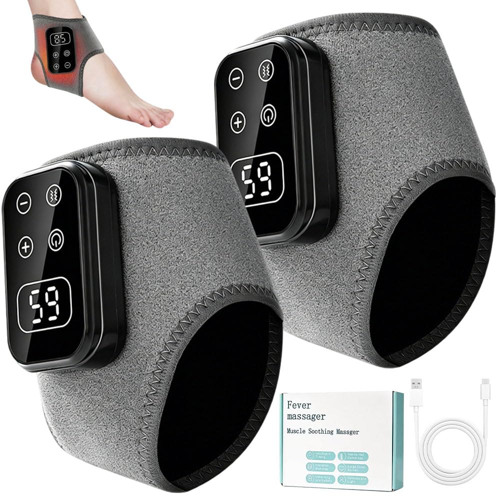 Fußmassagegerät, 3-in-1, kabellos, beheizte Knöchelbandage mit 6 Heizstufen, 5 Vibrationen, wiederaufladbares Knöchel- und Fersenmassagegerät mit LCD-Display, Fußmassagegeräte für Schmerzen und