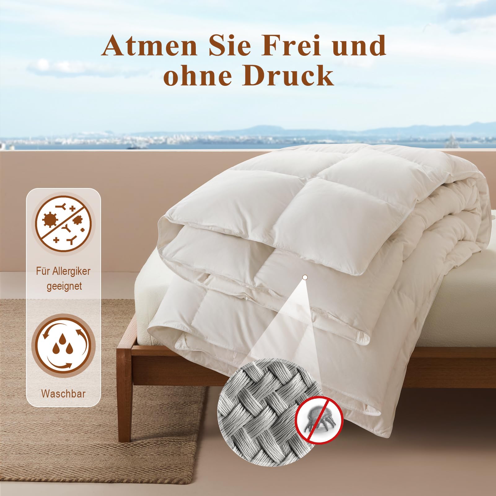 APSMILE Daunendecke 240x260 Ganzjahres I 100% Baumwolle Bettdecke mit 50% Gänsedaunen & 50% Gänsefedern I Allergiker geeignet (Ökotex) | Tierwohl Zertifiziert (DOWNPASS) | Waschbare Federbettdecke