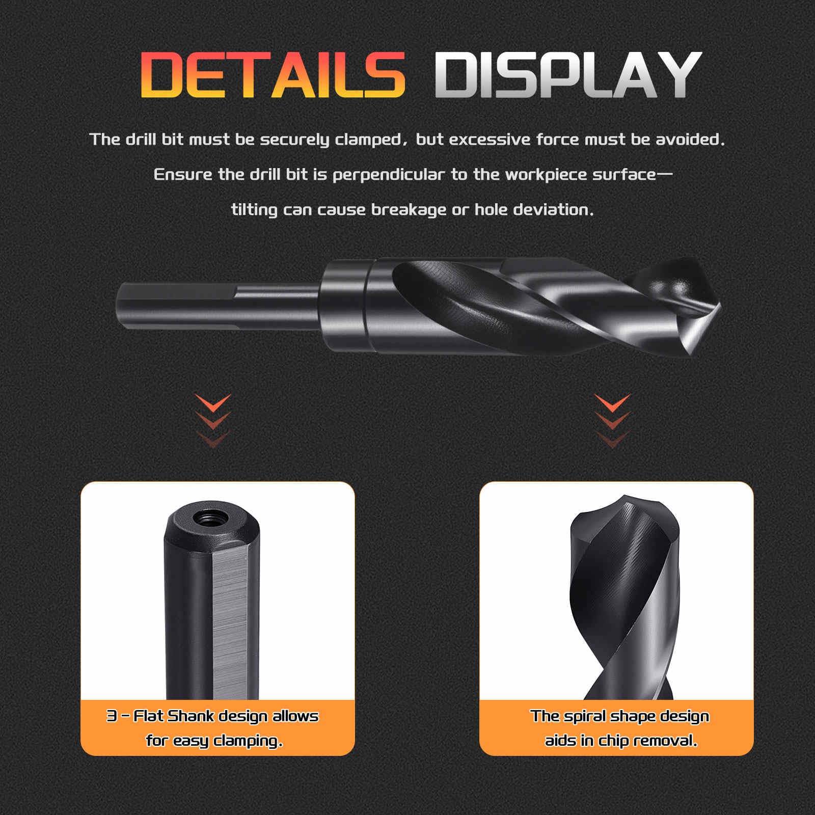 CoCud Drill Bit, 24mm Cutting Diameter, 1/2" Reduced Shank 3-Flat 4341 HSS Nitriding Black 118° Cutting Angle Bits - Image 3