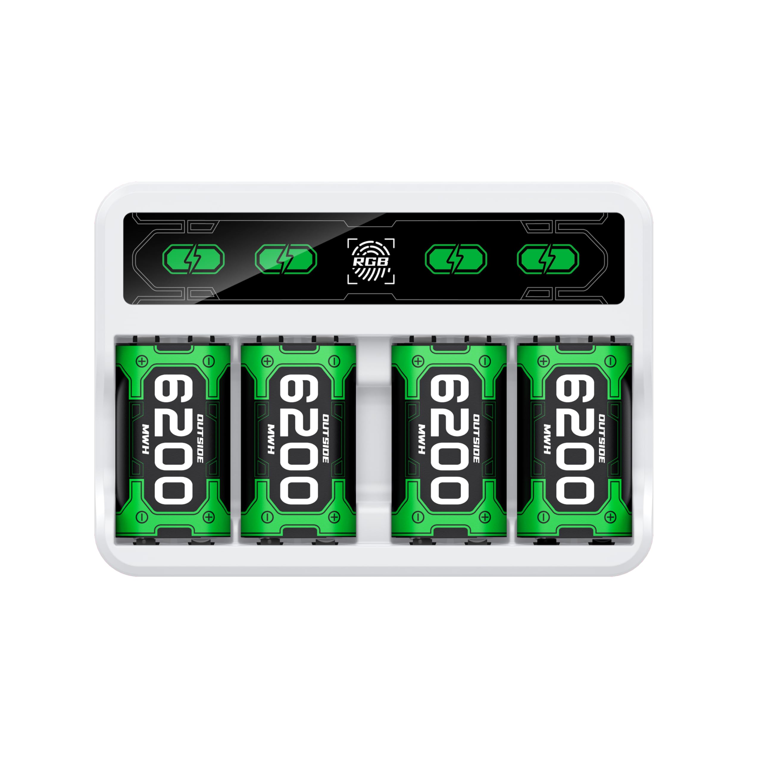 DXKK Xbox One Battery &amp; Charger Sets - 4X 6200mWh Rechargeable Battery Pack with Touch Control LED Light for Xbox One/Series X|S Controllers, White