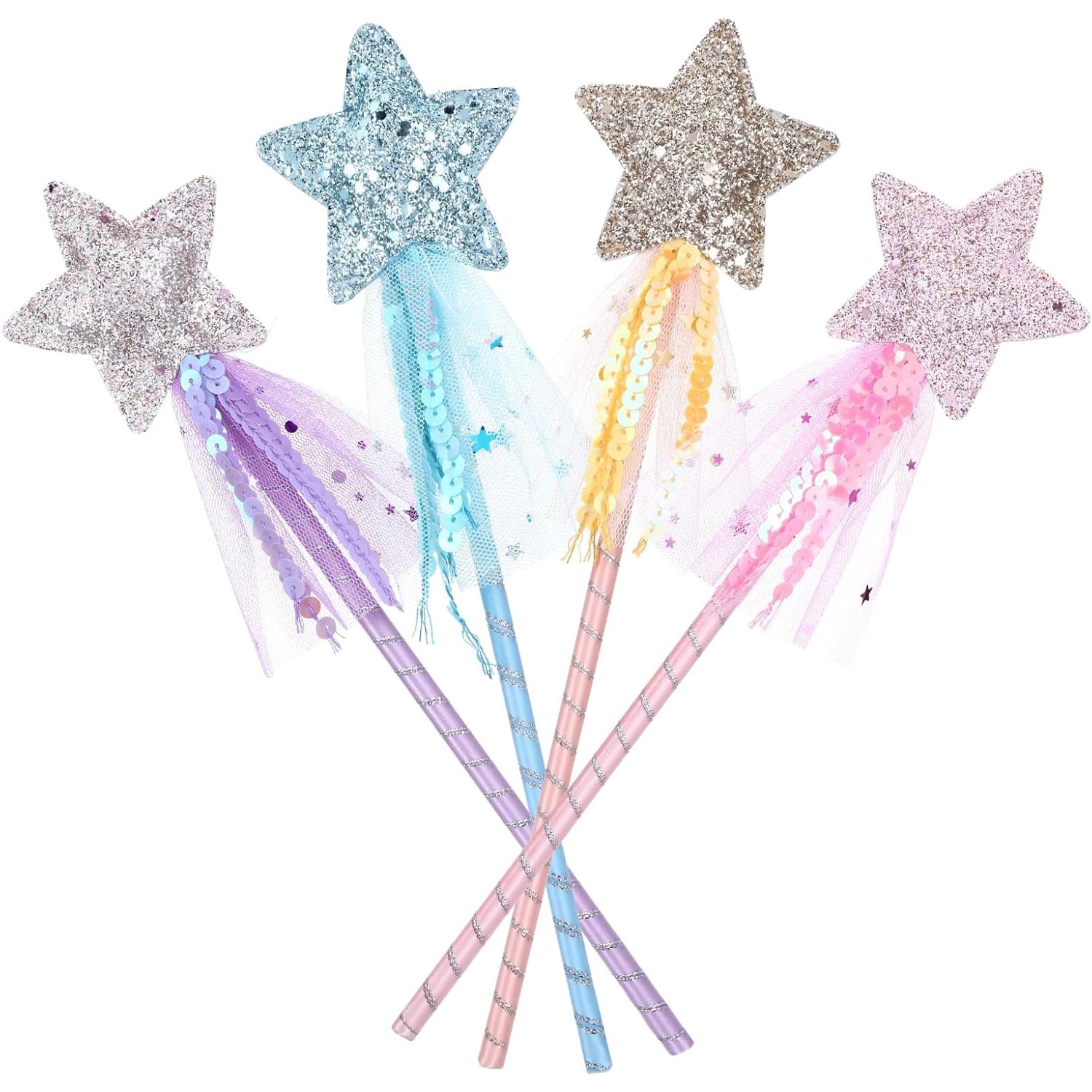 MIFKLMV 4Pcs Fairy Wand Princess Wand Glitter Magic Wands Sparkle Star Wands Princess Accessories Fairy Kit Princesses Costume Role Play Props for Birthday Halloween Christmas Party