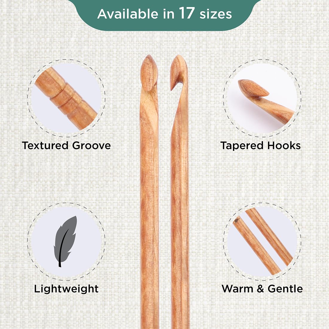KnitPro Basix Beech Single Ended Crochet Hook, Natural, 3.50mm - Image 3