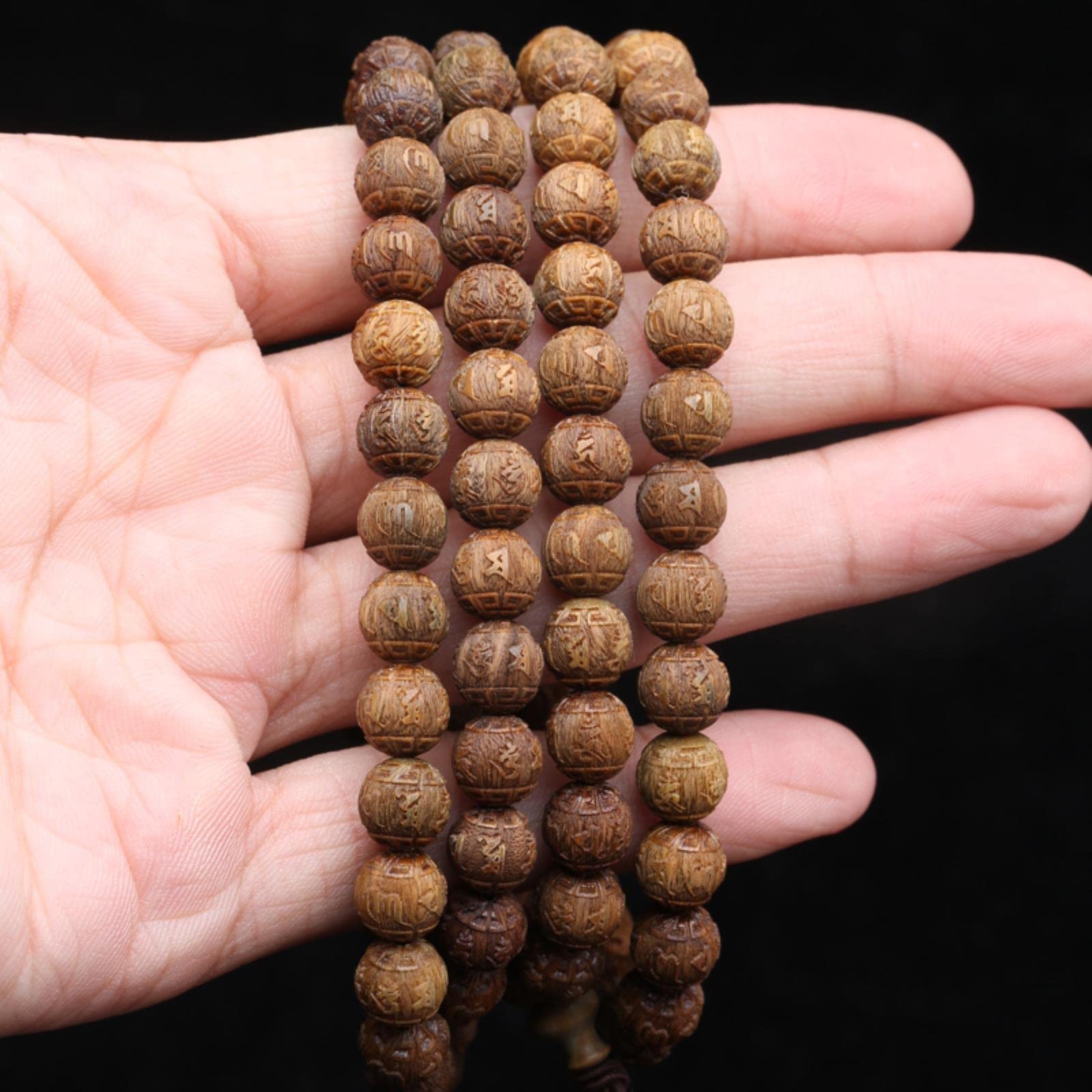 Mala-Perlen, Rosenkranzperlen, 1 Stück, natürliche Sandelholzperlen, grüne Sandelholzperlen, 108 Perlen, elastisches Armband, buddhistische Gebets-Yoga-Perlen – Standard