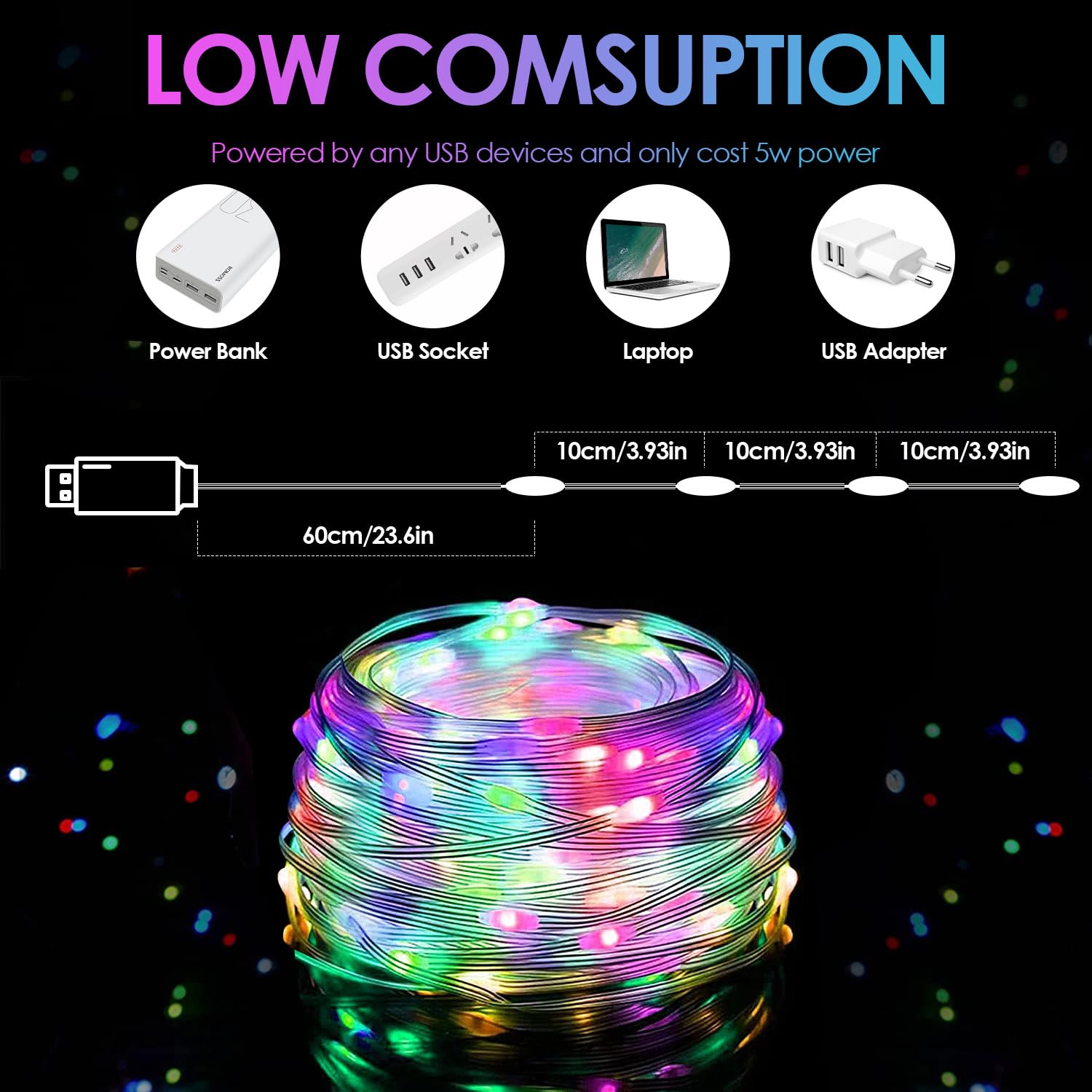 ZWOOS 20 m 200 LED Catena Luminosa RGB, Reagire alla Musica, Alimentazione USB, Impermeabile IP65, Controllo APP/Telecomando - per Natale, Camera da letto, Esterno
