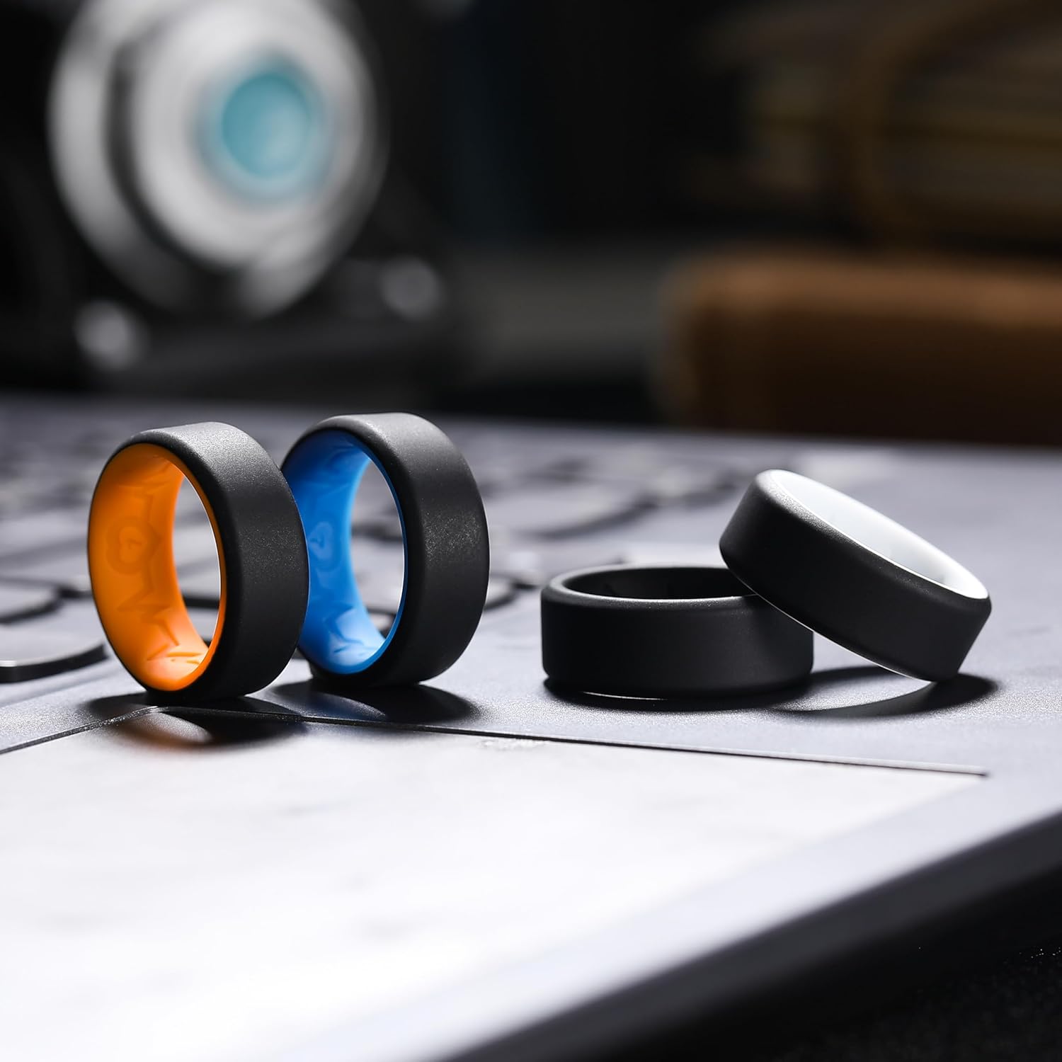 King Will Men's Silicone Wedding Bands, 8mm Comfort Fit with Unique Inner Groove Design, Rubber Engagement Rings for Daily Wear and Activities - 1/4 Variety Multipack - Image 3