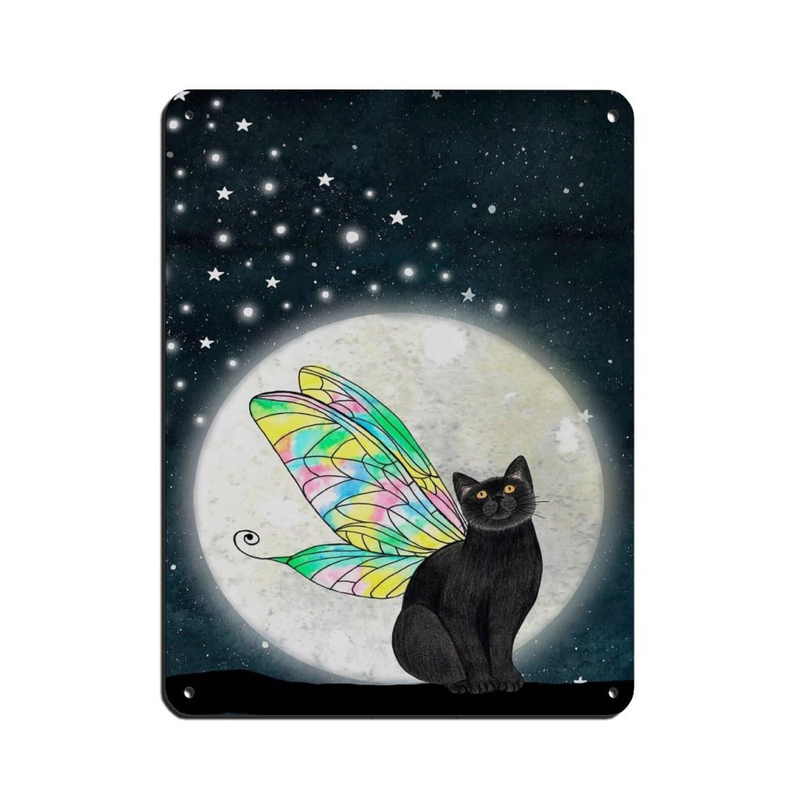Lxwnze 30L X 40W Cm Fairy Cat Poster Tin Sign Vintage Metal Pub Club Cafe Bar Home Wall Art Decoration Poster Retro 12X16inch(30X40cm)