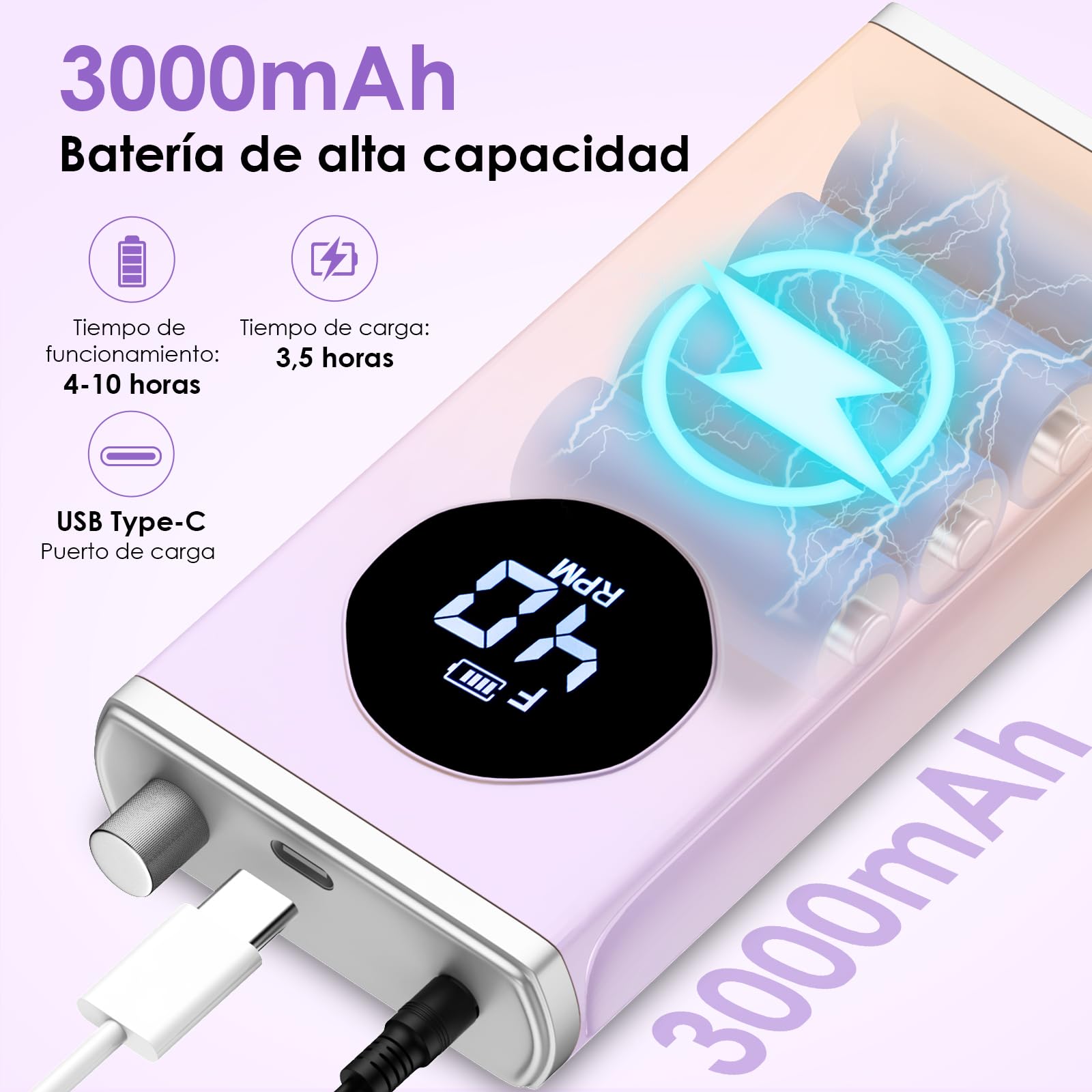 HOMEASY 16 en 1 Limador de Uñas Eléctrico Profesional 40000 RPM con 3000mAh - Kit de Manicura y Pedicura para Acrílicos, Gels y Uñas Naturales