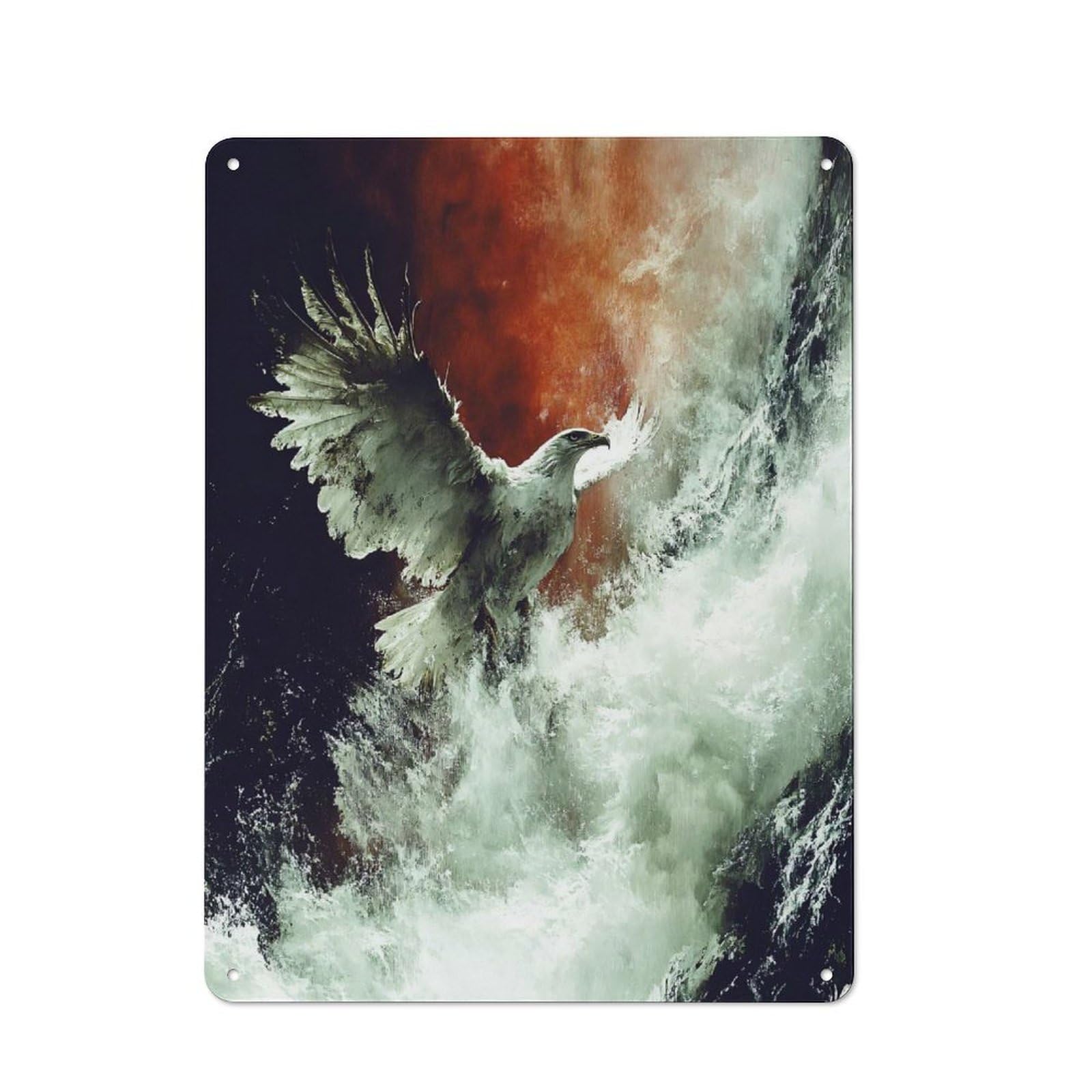 Junmoney Style-4 Eagle Soaring Over Turbulent Waters Retro Metal Wall Decor 40X30cm, Vintage Metal Sign For Coffee Bar, Small Shop Or Dining Room