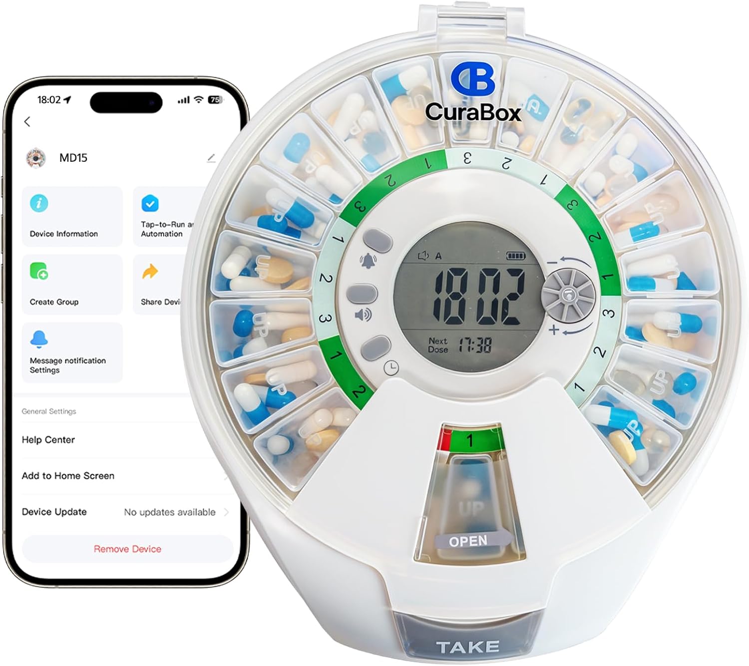 Bluetooth Automatic Pill Dispenser with App, 21 Individual Pods Medication Organizer for Seniors & Caregivers with Tracks Adherence History, Alarms & Light Alerts, Key Lock, for Vitamins Supplements