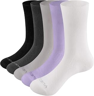 YUEDGE Womens Basic Solid Breathable Cotton Socks Lightweight Thin Tall Casual Dress Socks for Women Ladies 3-5/4-7/6-10/9-12, Multipack, 5 Pairs