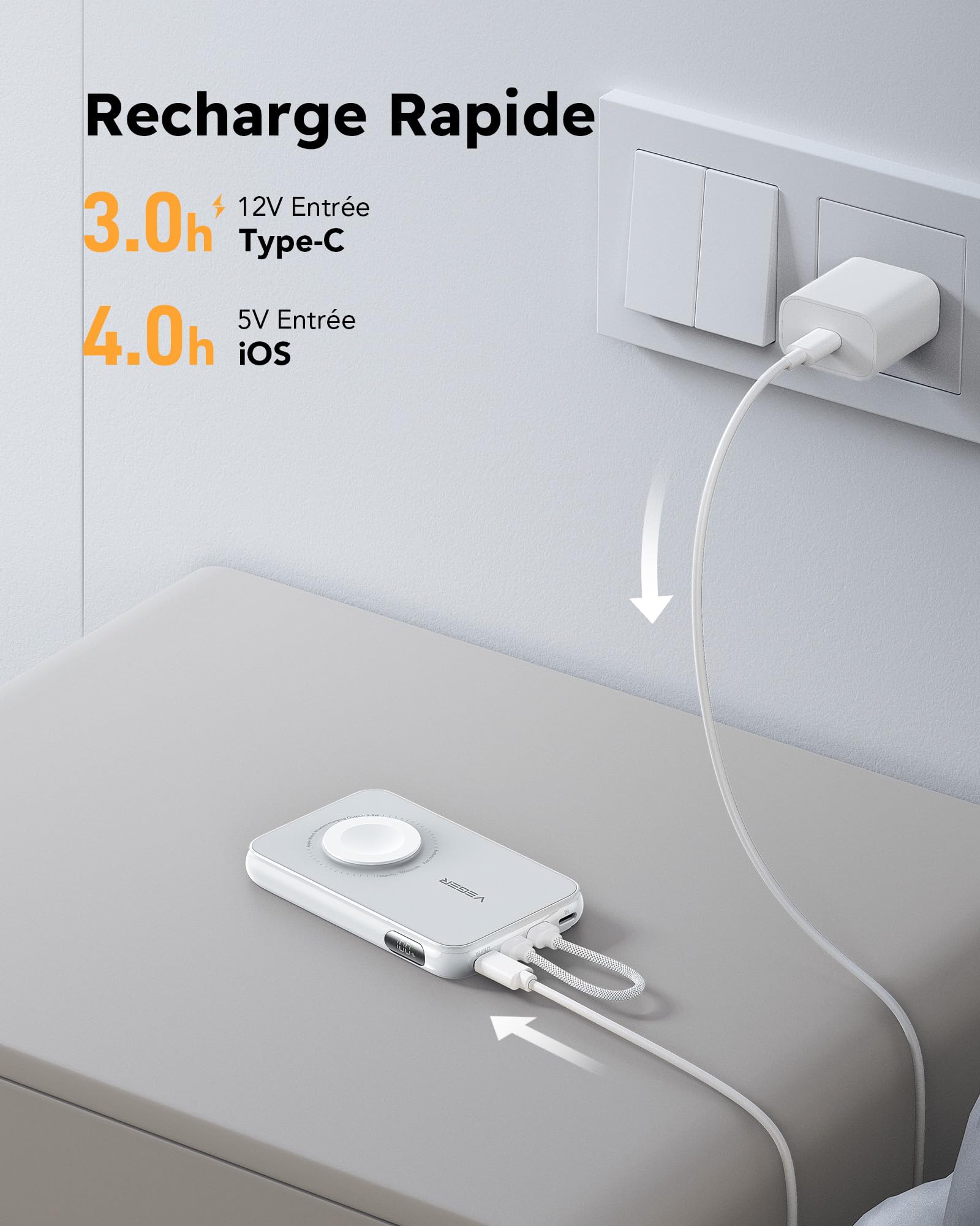 Power Bank Sans Fil Magnétique 10000mAh USB-C 22.5W Charge Rapide 3en1 Chargeur Portable Compatible IPhone IWatch AirPods - Téléphonie