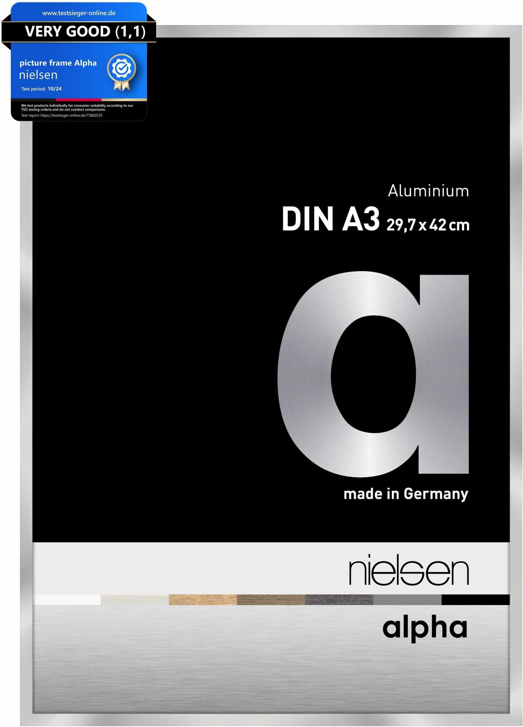 nielsen Alpha Polished Silver Aluminium Picture Frame - A3, 29.7x42cm - with Float Glass and Easy Push-Turn Clips - For Photos and Art