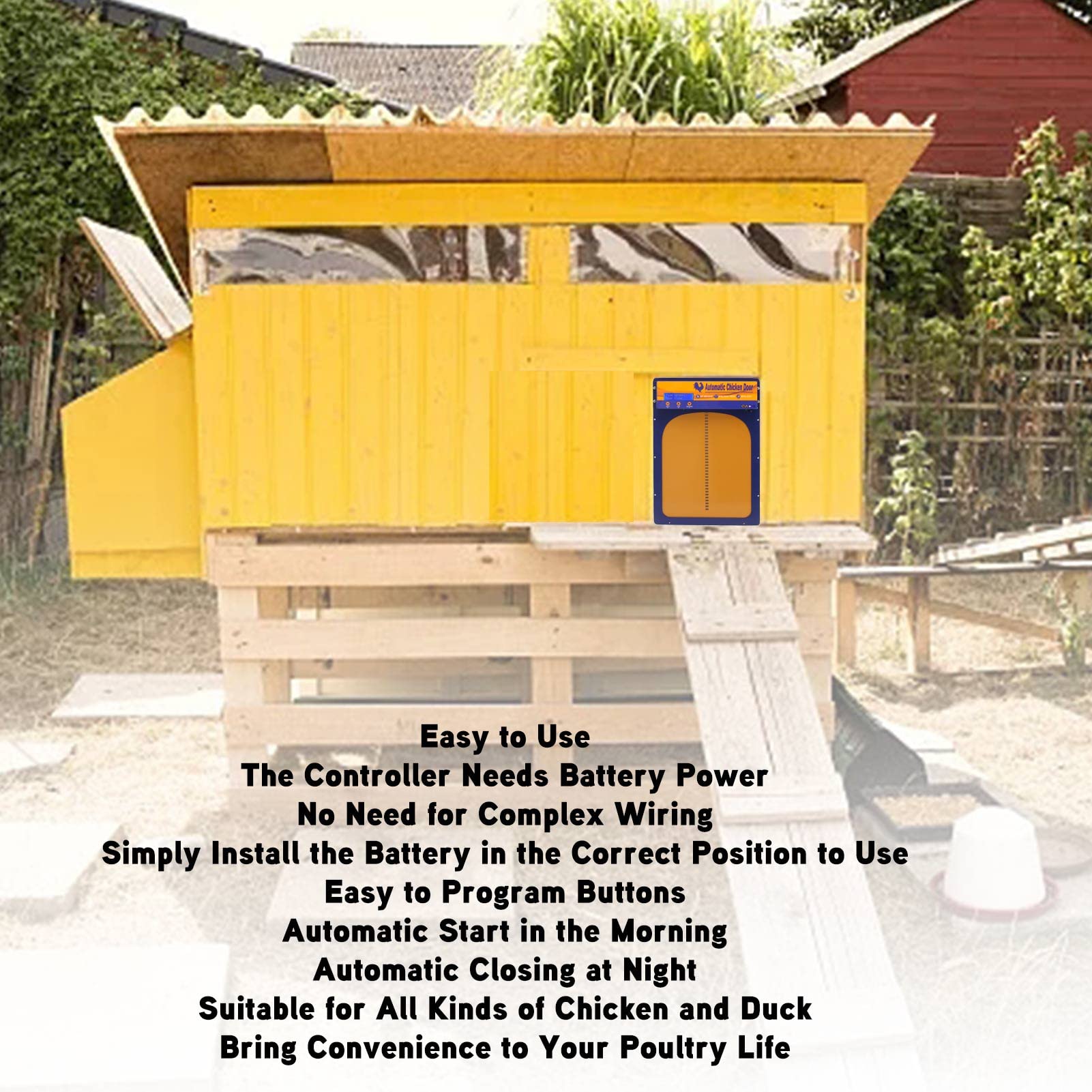 Porta Automatica per pollaio, apriporta per pollaio con Timer, Porta per polli autobloccante Impermeabile in Lega di Alluminio con Display a LED(Giallo)