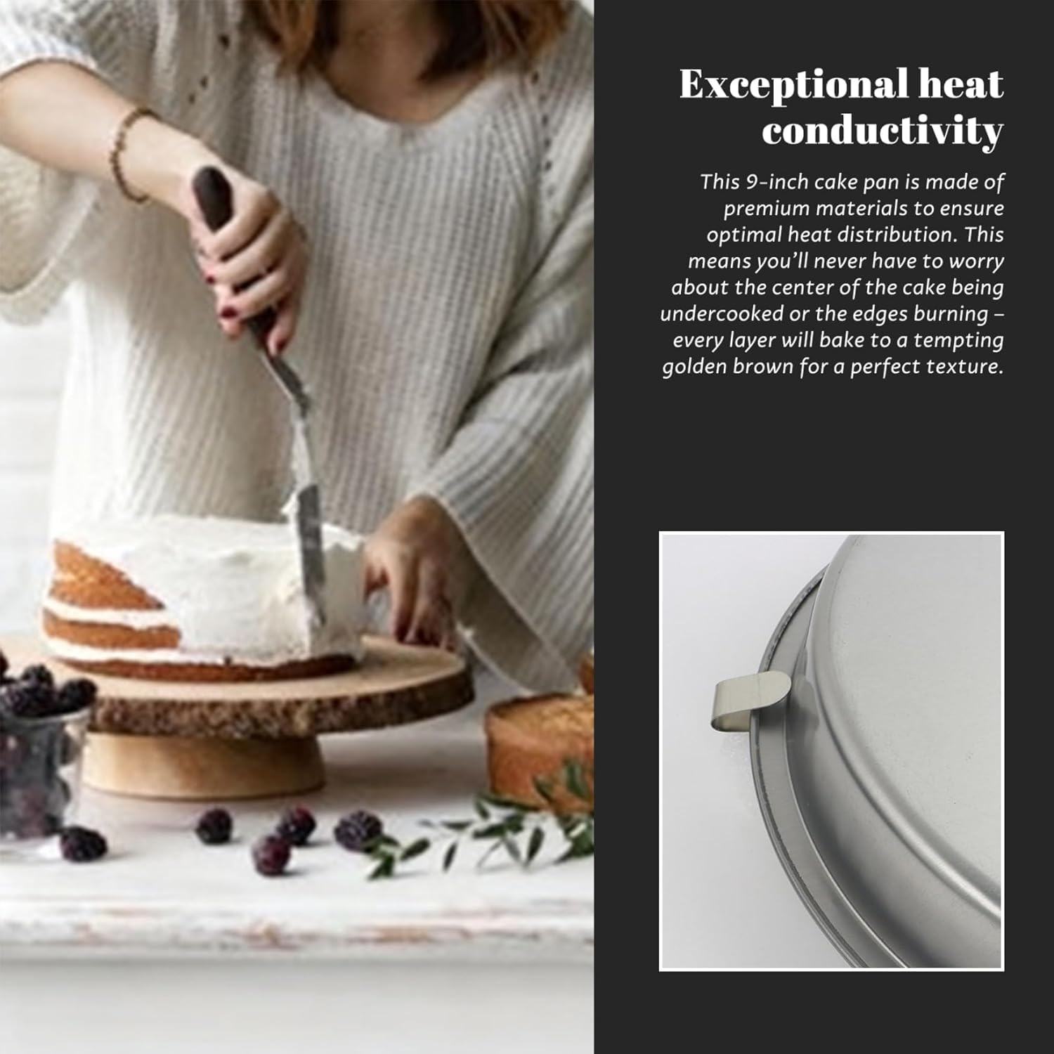 2er-Pack Runde Kuchenform (25 cm Durchmesser), Robuste, Antihaftbeschichtete Backform Aus Weißblech Mit Integriertem Schwenkmesser Für Perfekte Kuchen