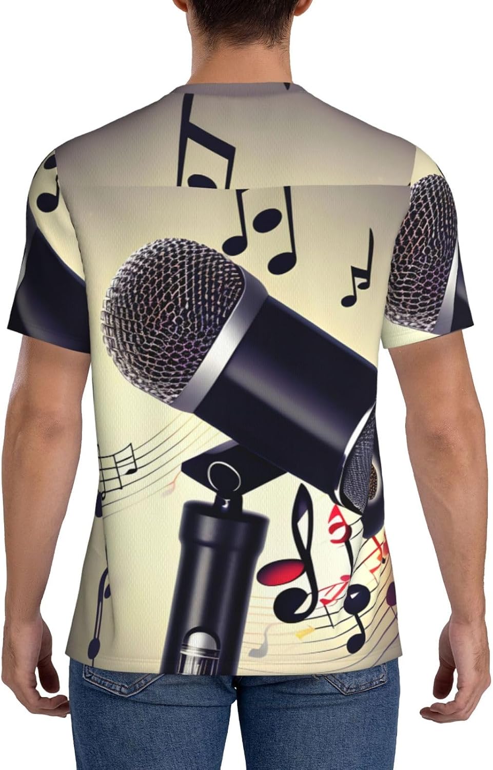 Microphone with Music Note Rugby Football Jersey for Men, Comfortable V-Neck Loose Fit Top for Team Sports Athletics