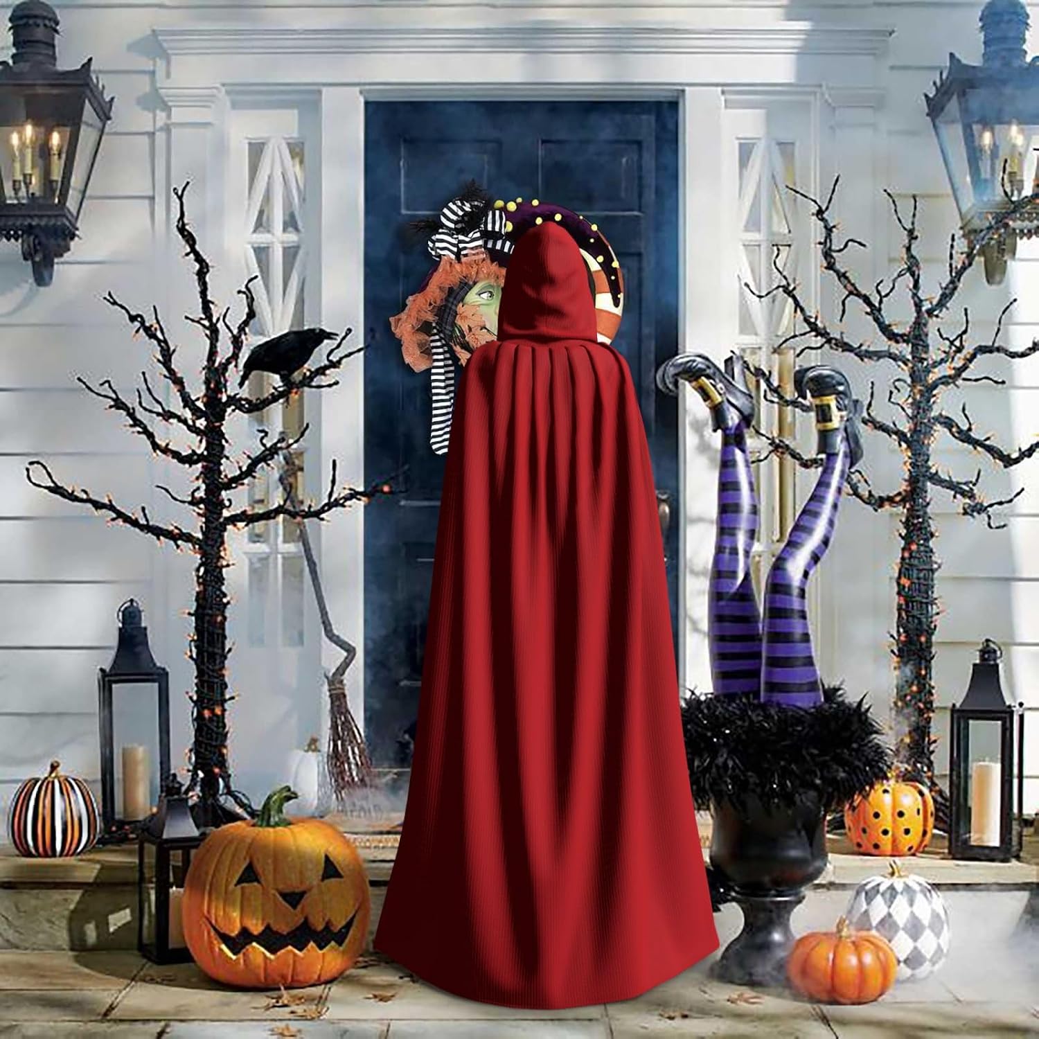 STejar Halloween Adult Hooded Cape, Hooded Robe Cape, Women's Men's Halloween Dress Up Party Cosplay Costumes. Black