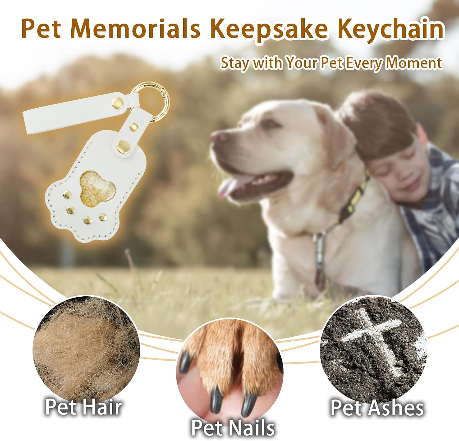 Pet Memorial Keychain,Dog Hair Keychain, Handmade Full Grain Leather Paw Shape Keychain for Dog Cat Hair Keepsake, Holds Fur & Photo, Personalized Memorial Gift for Pet Loss (Upgrade-White) image 2