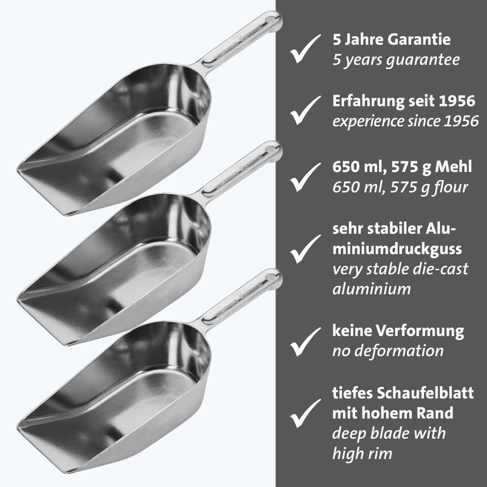 Westmark Pelles ménagères " Hygia " – 3 pelles pratiques pour doser proprement les ingrédients secs tels que le sucre et les épices ou les aliments pour animaux et les bonbons – 650 ml