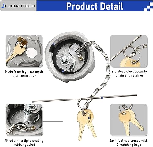 Miniatura 5 de Tapa de combustible diésel con bloqueo de 2 14 pulgadas compatible con Ford 650750, Reefer Trailer, International MD Semi Trucks, 2 piezas de tapa