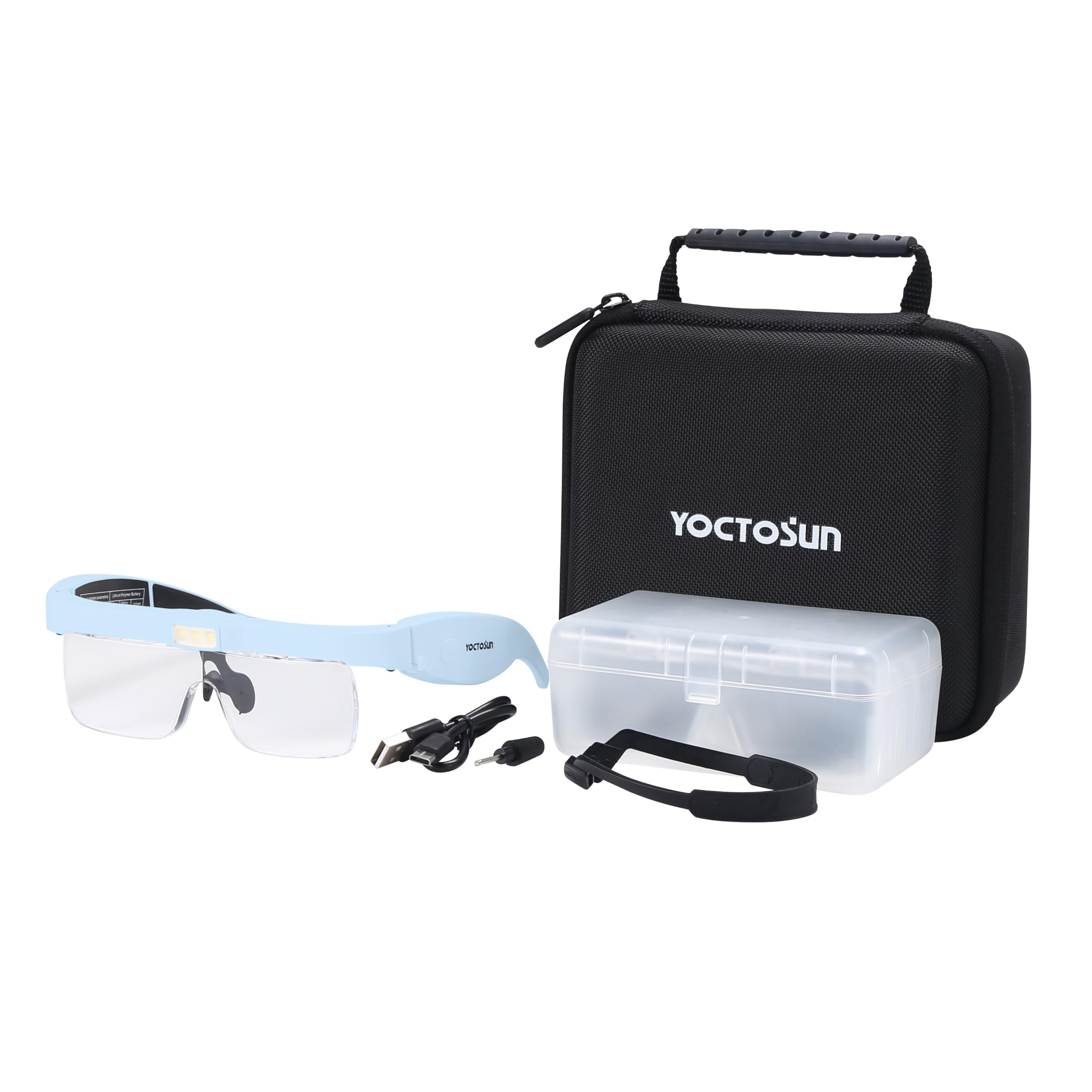 YOCTOSUN Lupe für Naharbeiten mit 3 LED-Leuchten, Aufbewahrungsetui, Kopfband und 5 abnehmbaren Linsen, 0,75 x, 1,25 x, 2,0 x, 3,0 x 4,0 x, Headset-Lupe für Schmuck, Hobby und Handwerk